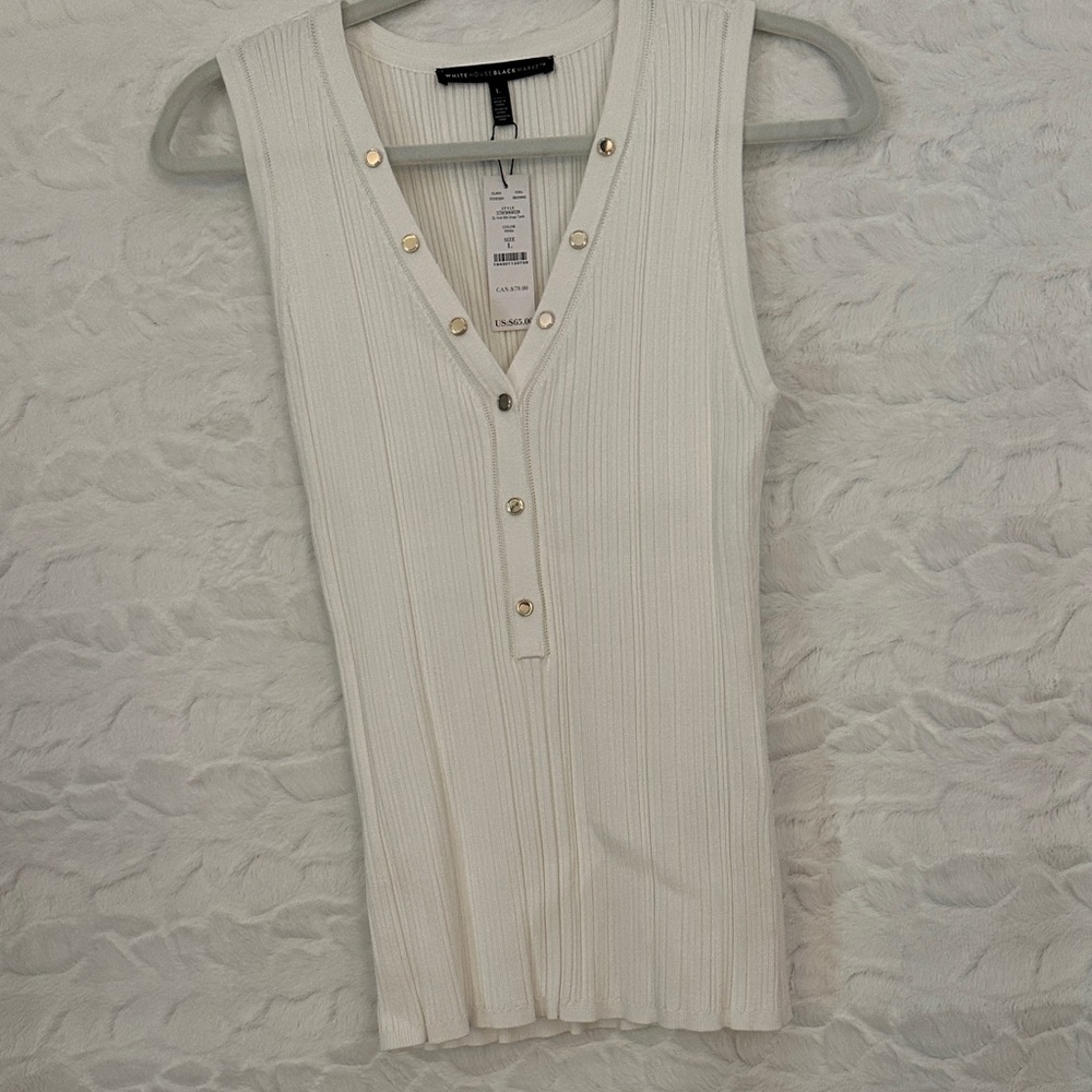 White House Black Market Ivory Ribbed Tank with Buttons